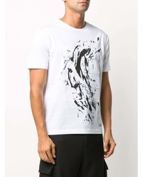 T-shirt à col rond imprimé blanc et noir Les Hommes