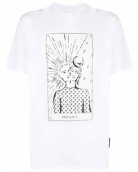 T-shirt à col rond imprimé blanc et noir Marine Serre