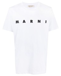 T-shirt à col rond imprimé blanc et noir Marni