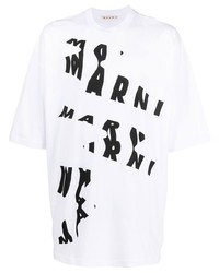 T-shirt à col rond imprimé blanc et noir Marni