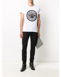 T-shirt à col rond imprimé blanc et noir Balmain