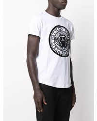 T-shirt à col rond imprimé blanc et noir Balmain