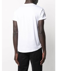 T-shirt à col rond imprimé blanc et noir Balmain