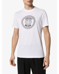 T-shirt à col rond imprimé blanc et noir Versace