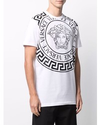 T-shirt à col rond imprimé blanc et noir Versace