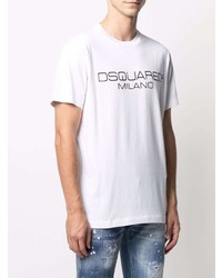 T-shirt à col rond imprimé blanc et noir DSQUARED2