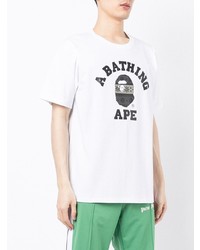 T-shirt à col rond imprimé blanc et noir A Bathing Ape