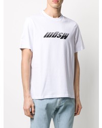 T-shirt à col rond imprimé blanc et noir MSGM