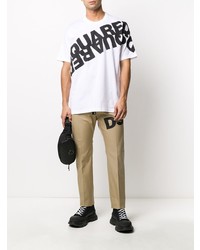 T-shirt à col rond imprimé blanc et noir DSQUARED2