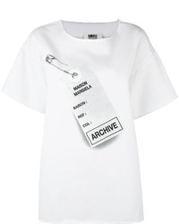 T-shirt à col rond imprimé blanc et noir MM6 MAISON MARGIELA