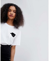 T-shirt à col rond imprimé blanc et noir Monki