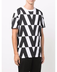 T-shirt à col rond imprimé blanc et noir Valentino