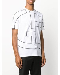 T-shirt à col rond imprimé blanc et noir Giorgio Armani