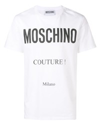 T-shirt à col rond imprimé blanc et noir Moschino