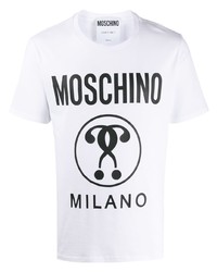 T-shirt à col rond imprimé blanc et noir Moschino