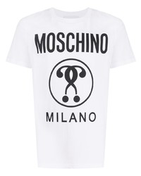 T-shirt à col rond imprimé blanc et noir Moschino