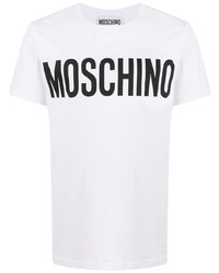 T-shirt à col rond imprimé blanc et noir Moschino