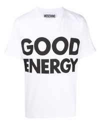 T-shirt à col rond imprimé blanc et noir Moschino