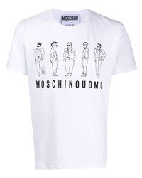 T-shirt à col rond imprimé blanc et noir Moschino