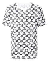 T-shirt à col rond imprimé blanc et noir Moschino