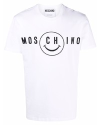 T-shirt à col rond imprimé blanc et noir Moschino