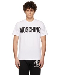 T-shirt à col rond imprimé blanc et noir Moschino