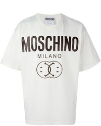 T-shirt à col rond imprimé blanc et noir Moschino