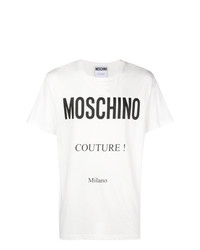 T-shirt à col rond imprimé blanc et noir Moschino