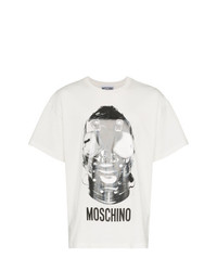 T-shirt à col rond imprimé blanc et noir Moschino