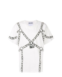 T-shirt à col rond imprimé blanc et noir Moschino