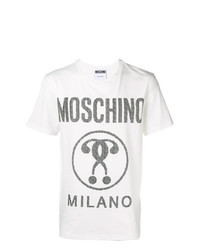 T-shirt à col rond imprimé blanc et noir Moschino