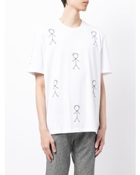 T-shirt à col rond imprimé blanc et noir Thom Browne