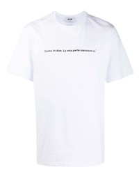 T-shirt à col rond imprimé blanc et noir MSGM