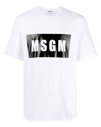 T-shirt à col rond imprimé blanc et noir MSGM