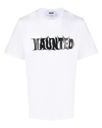 T-shirt à col rond imprimé blanc et noir MSGM