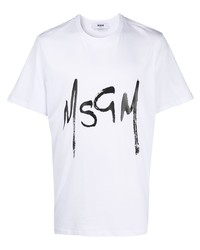 T-shirt à col rond imprimé blanc et noir MSGM