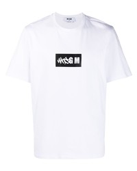 T-shirt à col rond imprimé blanc et noir MSGM