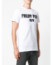 T-shirt à col rond imprimé blanc et noir Philipp Plein