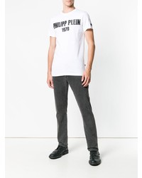 T-shirt à col rond imprimé blanc et noir Philipp Plein