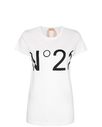T-shirt à col rond imprimé blanc et noir N°21