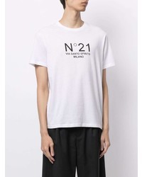 T-shirt à col rond imprimé blanc et noir N°21