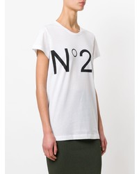 T-shirt à col rond imprimé blanc et noir N°21