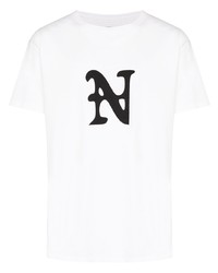 T-shirt à col rond imprimé blanc et noir Nahmias