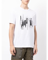 T-shirt à col rond imprimé blanc et noir Armani Exchange