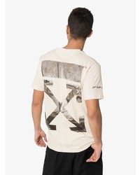 T-shirt à col rond imprimé blanc et noir Off-White