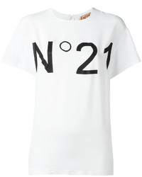 T-shirt à col rond imprimé blanc et noir No.21