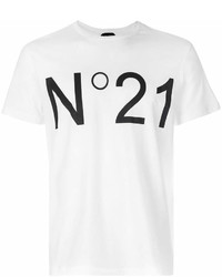 T-shirt à col rond imprimé blanc et noir No.21