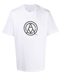 T-shirt à col rond imprimé blanc et noir Oamc