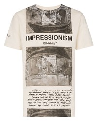 T-shirt à col rond imprimé blanc et noir Off-White