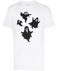 T-shirt à col rond imprimé blanc et noir Off-White